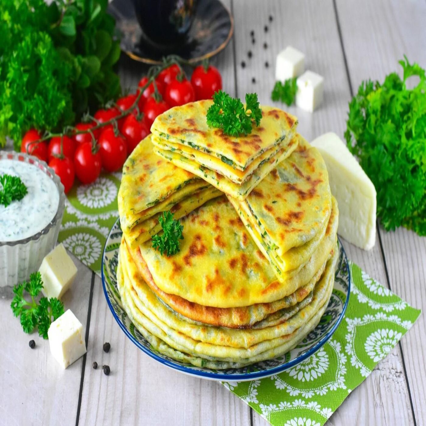 Caucasian stuffed fl atbread