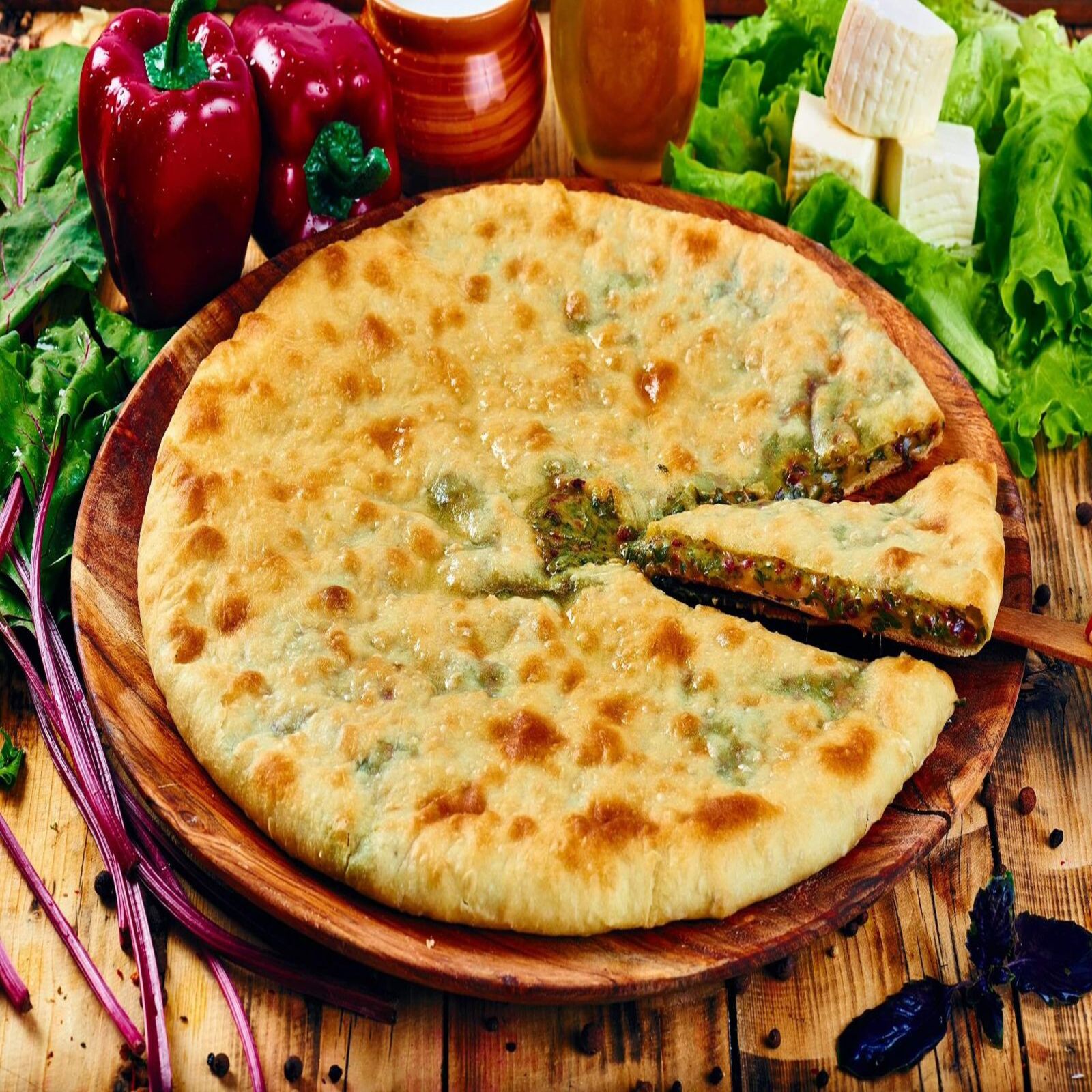 Caucasian stuffed fl atbread