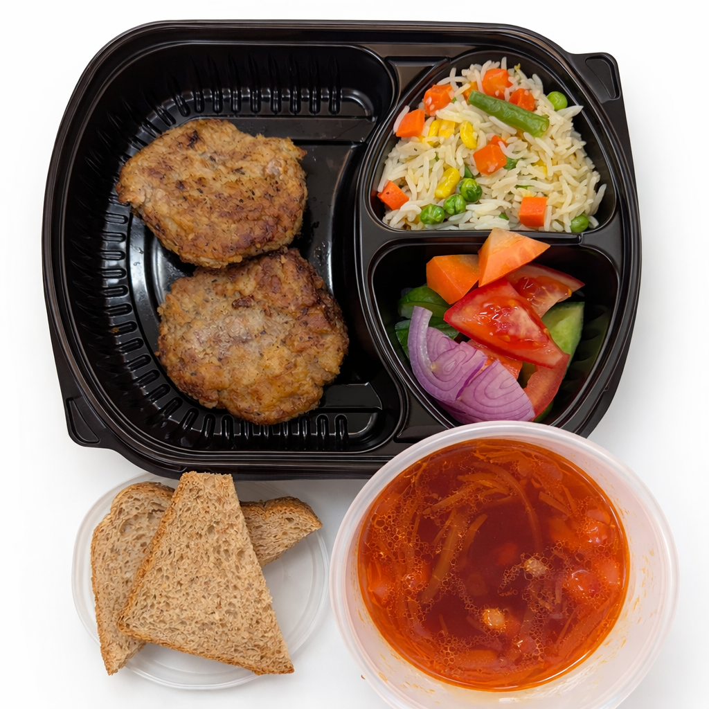 Borscht, beef patties
