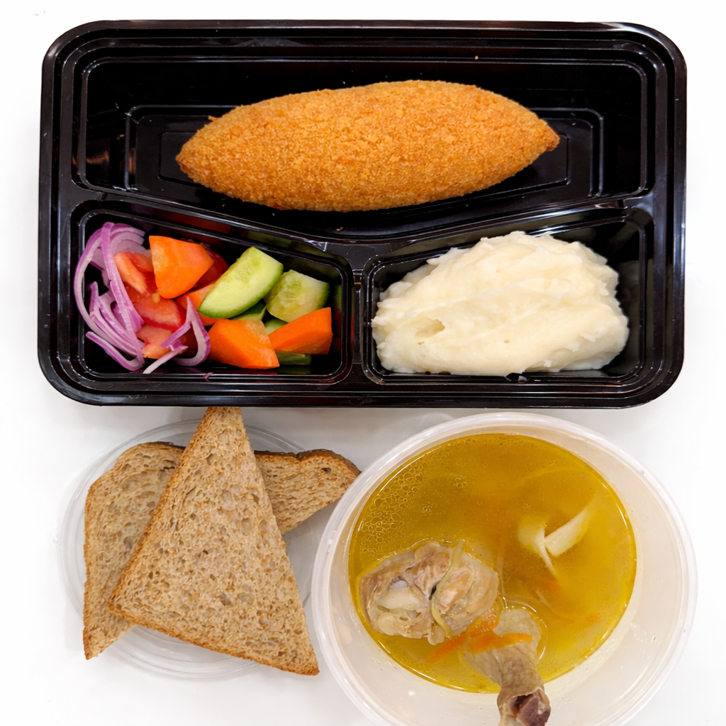 Chicken soup, Kiev cutlet,