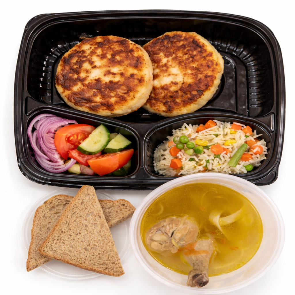 Chicken soup, chicken patties