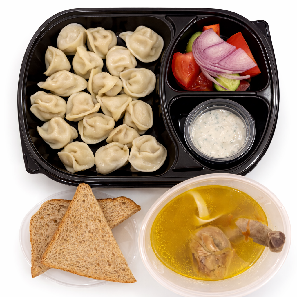 Chicken soup, pelmeni